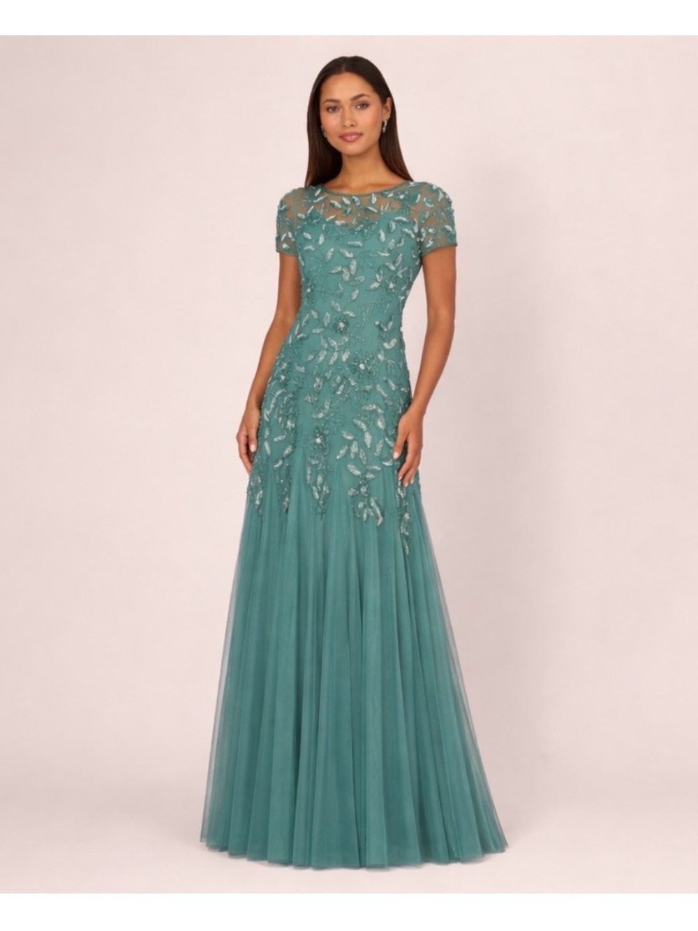 Adrianna Papell Jade Beaded Mesh Gown Size 14 NWT Formal Evening Dress NWT MOB